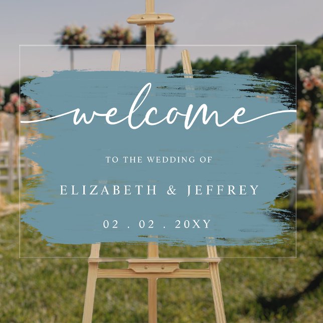 Dusty Blue Brush Strokes Wedding Welcome  Acrylic Sign (Dusty Blue Brush Strokes Wedding Welcome Acrylic Sign)