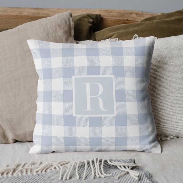 Dusty Blue Buffalo Check Monogram Cushion (Creator Uploaded)