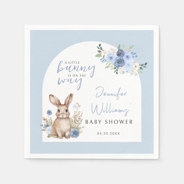 Dusty blue bunny easter baby shower paper napkins (Front)