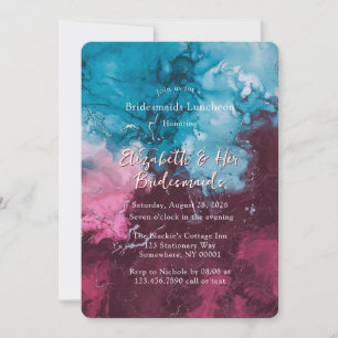 Dusty Blue Burgundy Alcohol Bridesmaids Luncheon Invitation