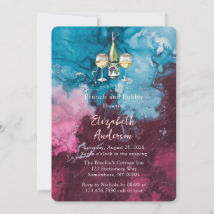 Dusty Blue Burgundy Alcohol Brunch and Bubbly Invitation