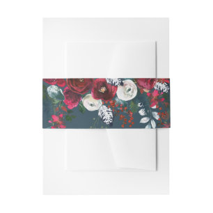 Dusty Blue   Burgundy Bloom Wedding Invitation Belly Band