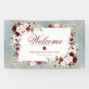 Dusty Blue Burgundy Blush Floral Elegant Wedding Banner