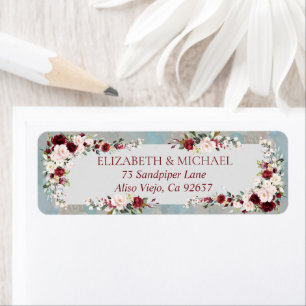 Dusty Blue Burgundy Blush Floral Return Address