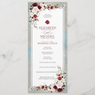 Dusty Blue Burgundy Blush Floral Wedding Program Programme