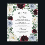 Dusty Blue Burgundy Boho Fall Wedding Menu Cards<br><div class="desc">Dusty Blue Burgundy Boho Fall Wedding Menu Cards -  feature an elegant eucalyptus and greenery wreath decorated with ivory/white,  dusty blue/slate/steel and burgundy/cranberry flowers. View the matching collection on this page to find coordinating products.</div>