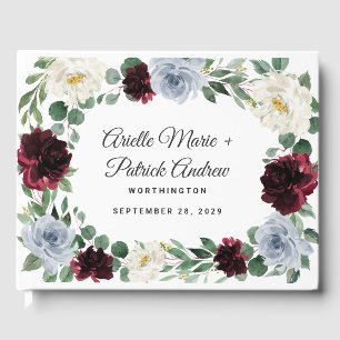 Dusty Blue Burgundy Cranberry Ivory Fall Wedding Guest Book