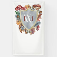 Dusty Blue Burgundy Fall Mushroom Wedding Banner