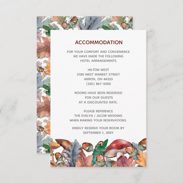 Dusty Blue Burgundy Fall Mushroom Wedding Enclosure Card (Front/Back)