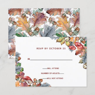 Dusty Blue Burgundy Fall Mushroom Wedding rsvp Invitation