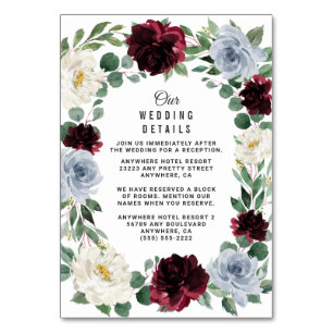 Dusty Blue Burgundy Fall Wedding Enclosure Cards