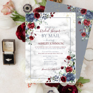 Dusty Blue Burgundy Floral Bridal Shower by Mail Invitation
