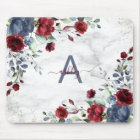 Dusty Blue Burgundy Floral Marble Name Monogram