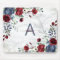 Dusty Blue Burgundy Floral Marble Name Monogram