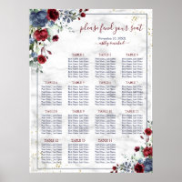 Dusty Blue Burgundy Floral Marble Wedding Seating