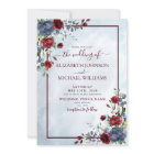 Dusty Blue Burgundy Floral Watercolor Script