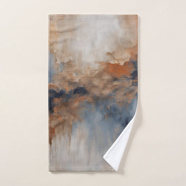 Dusty Blue Burnt Orange Navy Abstract Bath Towel Set (Hand Towel)