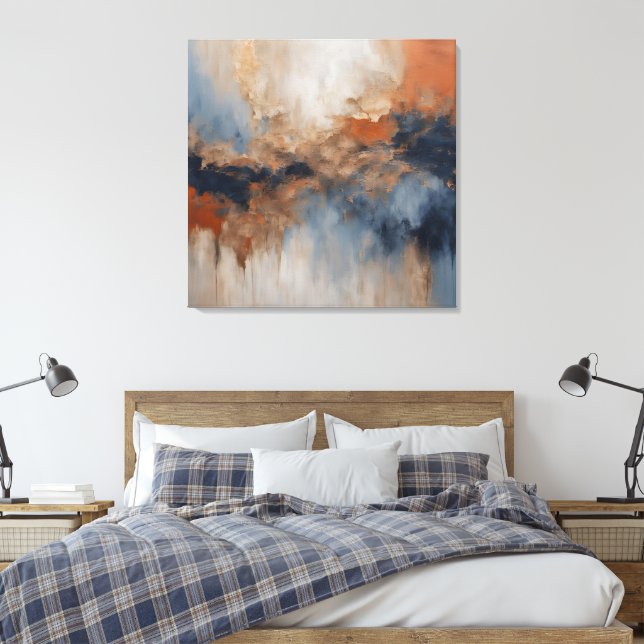 Dusty Blue Burnt Orange Navy Abstract Canvas Print (Insitu(Bedroom))