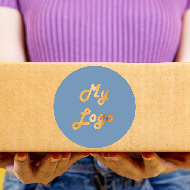 Dusty blue business logo classic round sticker (Creator Uploaded)