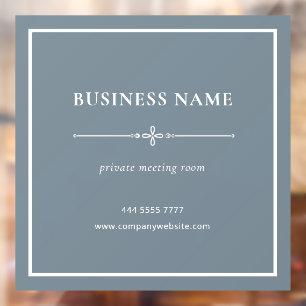 Dusty Blue Business Office Name White Frame Window Cling