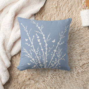 Dusty Blue Butterflies Botanical Branches Modern   Cushion