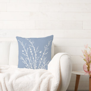 Dusty Blue Butterflies Botanical Branches Modern   Cushion