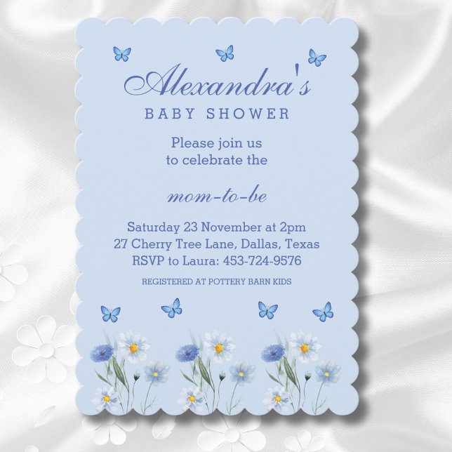 Dusty Blue Butterfly Boho Wildflower Baby Shower Invitation (Creator Uploaded)