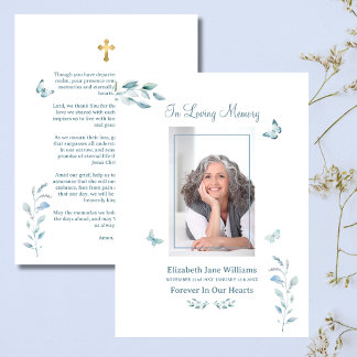 Dusty Blue Butterfly  Funeral Memorial Prayer   Card