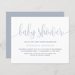 Dusty Blue Calligraphy Baby Shower Invitation