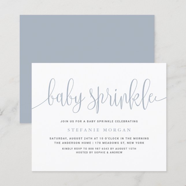Dusty Blue Calligraphy Baby Sprinkle Invitation (Front/Back)
