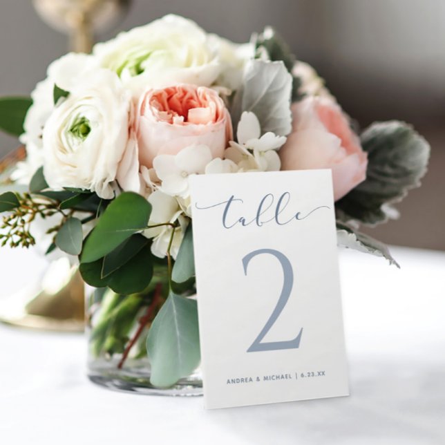 Dusty Blue Calligraphy Bouncy Modern Wedding Table Number (Dusty Blue 3.5x5 table numbers)