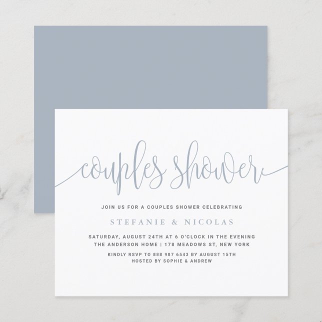 Dusty Blue Calligraphy Couples Shower Invitation (Front/Back)