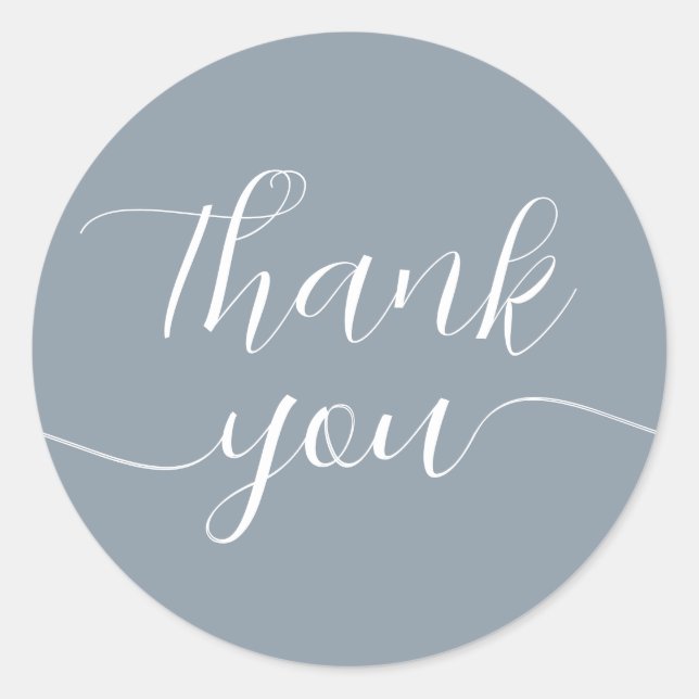 Dusty Blue Calligraphy Elegant Thank You Classic Round Sticker (Front)