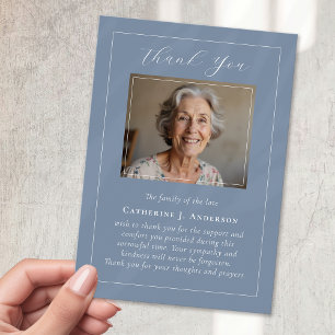 Dusty Blue Calligraphy Photo Sympathy Funeral  Thank You Card