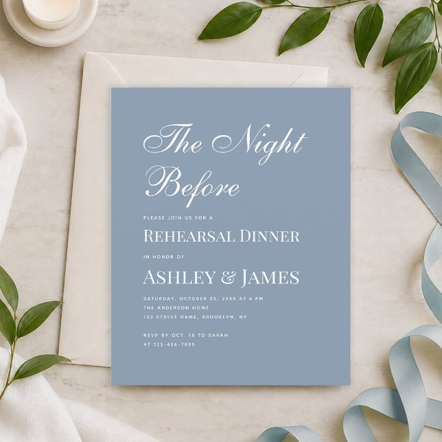 Dusty Blue Calligraphy Rehearsal Dinner Invitation (Creator Uploaded)