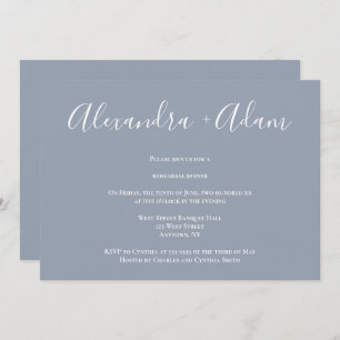 Dusty Blue Calligraphy Rehearsal Dinner Invitation