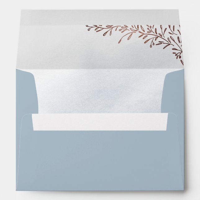 Dusty blue calligraphy rustic floral wedding envelopes (Back (Bottom))