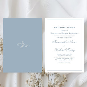 Dusty Blue Calligraphy Script Wedding  Invitation