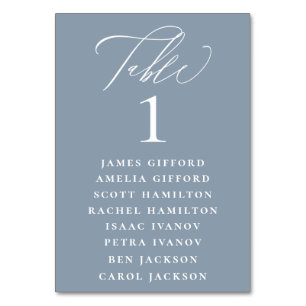 Dusty Blue Calligraphy Seating Chart Table Number