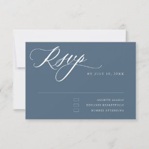 Dusty Blue Calligraphy Simple Minimalist Wedding R RSVP Card
