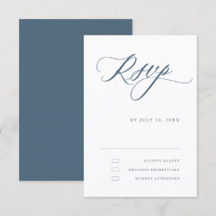 Dusty Blue Calligraphy Simple Minimalist Wedding RSVP Card