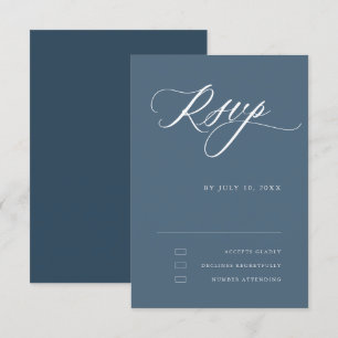 Dusty Blue Calligraphy Simple Minimalist Wedding RSVP Card