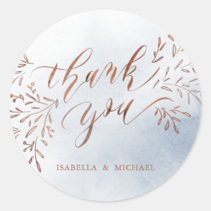 Dusty blue calligraphy thank you rustic floral classic round sticker