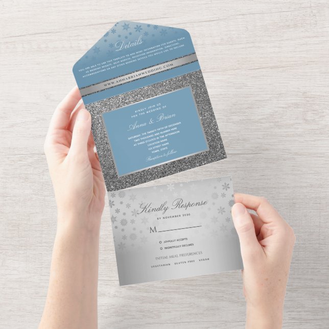 Dusty Blue Calligraphy Wedding All In One Invitation (Tearaway)