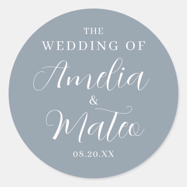 Dusty Blue Calligraphy Wedding Envelope Seal (Front)