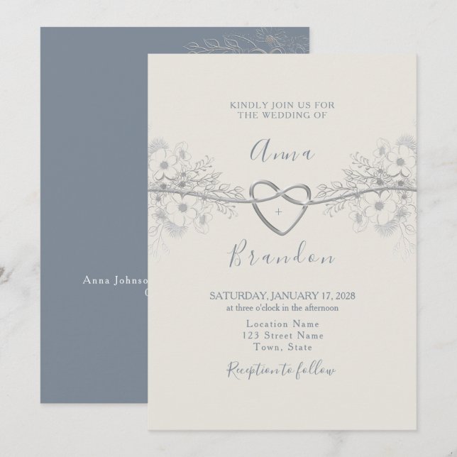 Dusty Blue Calligraphy Wedding Invitation (Front/Back)