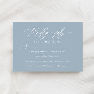 Dusty Blue Calligraphy Wedding Menu RSVP Card