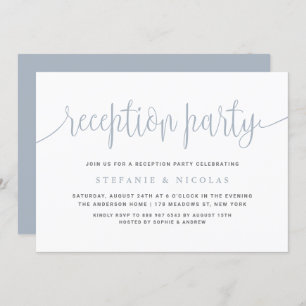 Dusty Blue Calligraphy Wedding Reception Party Invitation