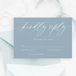 Dusty Blue Calligraphy Wedding RSVP Card