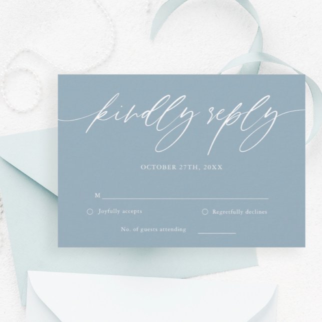 Dusty Blue Calligraphy Wedding RSVP Card (Creator Uploaded)